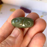 A-Grade Natural Yellowish Green Jadeite Two Eyed Dzi Bead No.220597