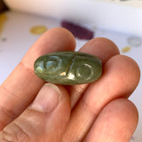 A-Grade Natural Yellowish Green Jadeite Two Eyed Dzi Bead Pendant No.220597