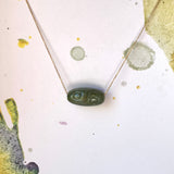 A-Grade Natural Yellowish Green Jadeite Two Eyed Dzi Bead Pendant No.220597