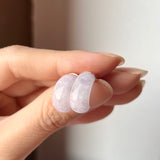 A-Grade Natural Lavender Green Jadeite Cloop Earring Studs No.180796