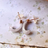 A-Grade Natural Lavender Green Jadeite Cloop Earring Studs No.180796