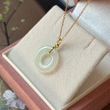 Icy A-Grade Natural White Green Jadeite Ancient Coin Donut Pendant No.172991