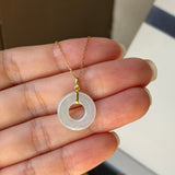 Icy A-Grade Natural White Green Jadeite Ancient Coin Donut Pendant No.172991