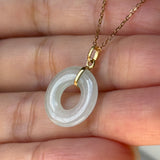 Icy A-Grade Natural White Green Jadeite Ancient Coin Donut Pendant No.172991