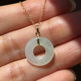 Icy A-Grade Natural White Green Jadeite Ancient Coin Donut Pendant No.172991