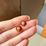 A-Grade Red Yellow Jadeite Sunflower Pair No. 130527