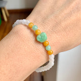 5.2mm A-Grade Natural Jadeite Ruyi Bean Beaded Bracelet No.190515