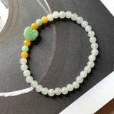 5.2mm A-Grade Natural Jadeite Ruyi Bean Beaded Bracelet No.190516