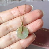 Icy A-Grade Natural Earthy Yellow Green Jadeite Donut Pendant No.172982