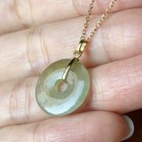 Icy A-Grade Natural Earthy Yellow Green Jadeite Donut Pendant No.172982