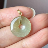 Icy A-Grade Natural Earthy Yellow Green Jadeite Donut Pendant No.172982
