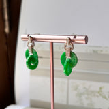 A-Grade Natural Imperial Green Jadeite Interlocking Pair Stud Earring No.180280