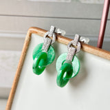 A-Grade Natural Imperial Green Jadeite Interlocking Pair Stud Earring No.180280