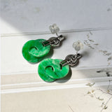 A-Grade Natural Imperial Green Jadeite Interlocking Pair Stud Earring No.180280