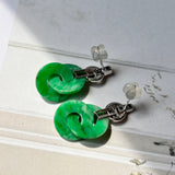 A-Grade Natural Imperial Green Jadeite Interlocking Pair Stud Earring No.180280