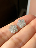 Icy A-Grade Floral Jadeite Jasmine Flower Pair No. 180946
