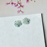 Icy A-Grade Floral Jadeite Jasmine Flower Pair No. 180946