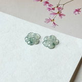 Icy A-Grade Floral Jadeite Jasmine Flower Pair No. 180946