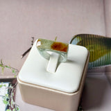 16.4mm A-Grade Natural Earthy Tone Jadeite Ancient Hollowed Carvings Ring No. 161216