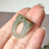 16.4mm A-Grade Natural Earthy Tone Jadeite Ancient Hollowed Carvings Ring No. 161216