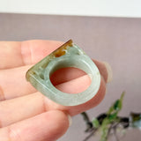 16.4mm A-Grade Natural Earthy Tone Jadeite Ancient Hollowed Carvings Ring No. 161216