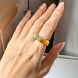 16.4mm A-Grade Natural Earthy Tone Jadeite Ancient Hollowed Carvings Ring No. 161216