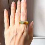 16.4mm A-Grade Natural Earthy Tone Jadeite Ancient Hollowed Carvings Ring No. 161216