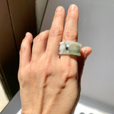 19.3mm A-Grade Natural White Green Jadeite Archer Ring Band No.162646