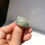 19.3mm A-Grade Natural White Green Jadeite Archer Ring Band No.162646