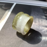 20mm A-Grade Yellowish Green White Jadeite Archer Ring Band No.161610