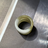 20mm A-Grade Yellowish Green White Jadeite Archer Ring Band No.161610