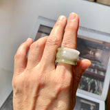 20mm A-Grade Yellowish Green White Jadeite Archer Ring Band No.161610