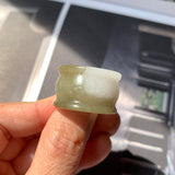 20mm A-Grade Yellowish Green White Jadeite Archer Ring Band No.161610