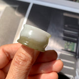 20mm A-Grade Yellowish Green White Jadeite Archer Ring Band No.161610