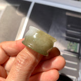 20mm A-Grade Yellowish Green White Jadeite Archer Ring Band No.161610