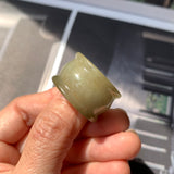 20mm A-Grade Yellowish Green White Jadeite Archer Ring Band No.161610