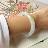 54.1mm A-Grade Natural Tri-Colour Osmanthus Floral Jadeite Modern Round Bangle No.152108