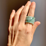 20mm A-Grade Bluish Green Jadeite Archer Ring Band No.161609