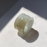 20.3mm A-Grade White Yellow Jadeite Archer Ring Band No.161707