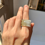 20.3mm A-Grade White Yellow Jadeite Archer Ring Band No.161707