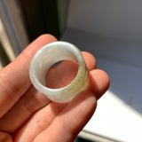 20.3mm A-Grade White Yellow Jadeite Archer Ring Band No.161707
