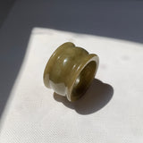 20mm A-Grade Dark Greenish Yellow Jadeite Archer Ring Band No.161689
