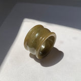 20mm A-Grade Dark Greenish Yellow Jadeite Archer Ring Band No.161689