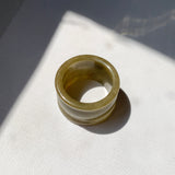 20mm A-Grade Dark Greenish Yellow Jadeite Archer Ring Band No.161689