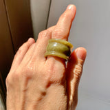 20mm A-Grade Dark Greenish Yellow Jadeite Archer Ring Band No.161689