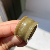 20mm A-Grade Dark Greenish Yellow Jadeite Archer Ring Band No.161689
