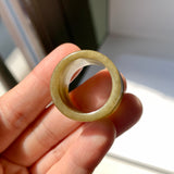 20mm A-Grade Dark Greenish Yellow Jadeite Archer Ring Band No.161689