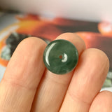 A-Grade Natural Dark Bluish Green Jadeite Donut Pendant No.172120