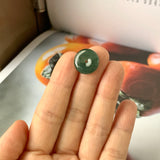 A-Grade Natural Dark Bluish Green Jadeite Donut Pendant No.172120