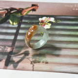 16.1mm A-Grade Blue Brownish Yellow Jadeite Ingot Ring No. 162652